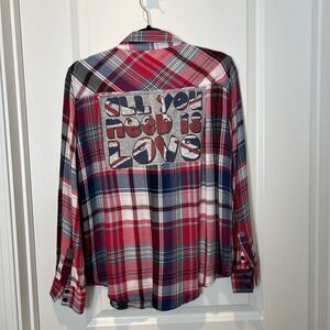 No Name-recycled plaid rayon/viscose blouse -size lg